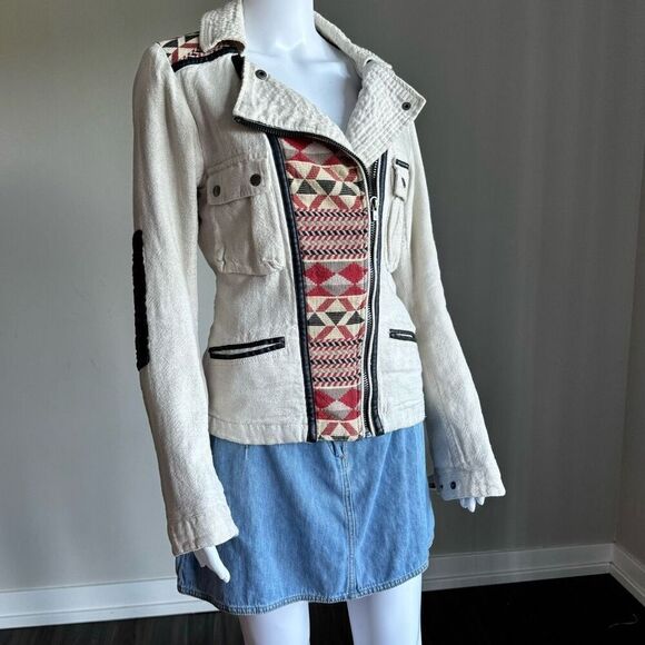 Maison Scott Scotch & Soda Linen Blend Navajo Print Moto Jacket - Picture 4 of 13